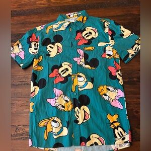 Disney Teel Character Button Down Small Short Sleeve Mickey Donald Pluto Shirt S